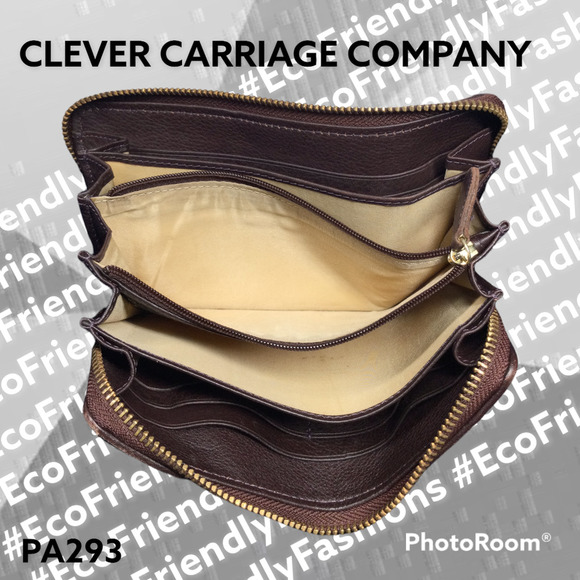 Clever Carriage Company Womens Calf Hair Leather Fur Zip- Around Wallet Burgundy - Picture 3 of 6